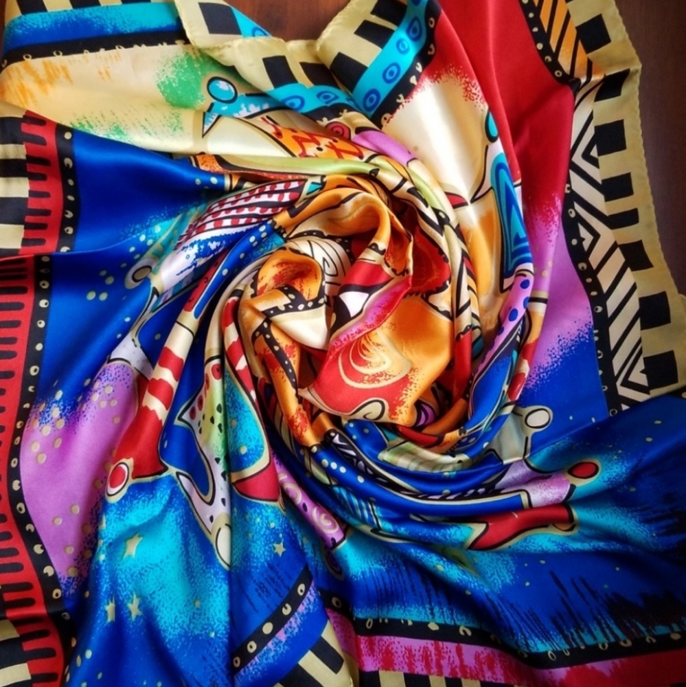 Large Square Scarf Multicolor Size 33" - Picture 3 of 8